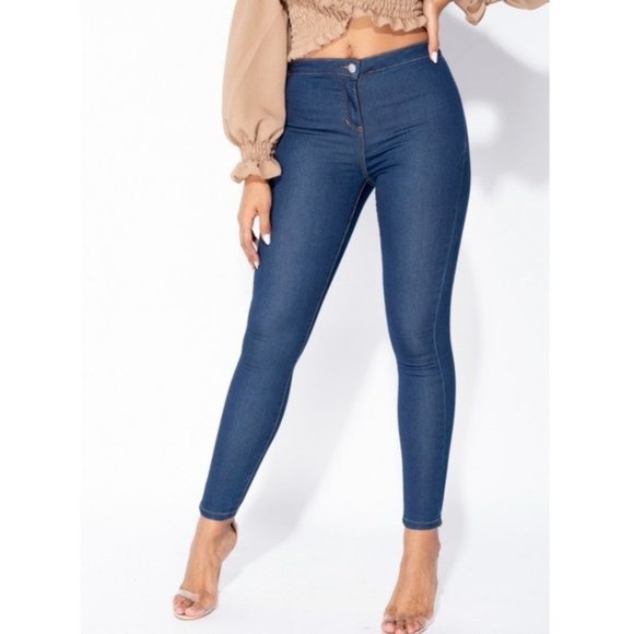 Denim - Blue High Waist Skinny Denim Jeggings Pants